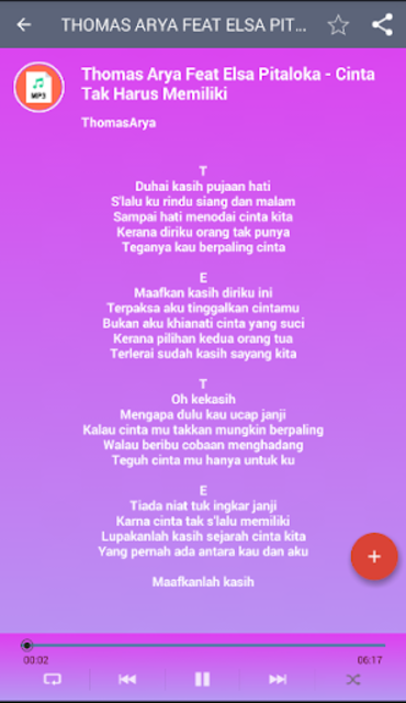 Lirik Lagu Cinta Tak Harus Memiliki Thomas - Pantun Cinta